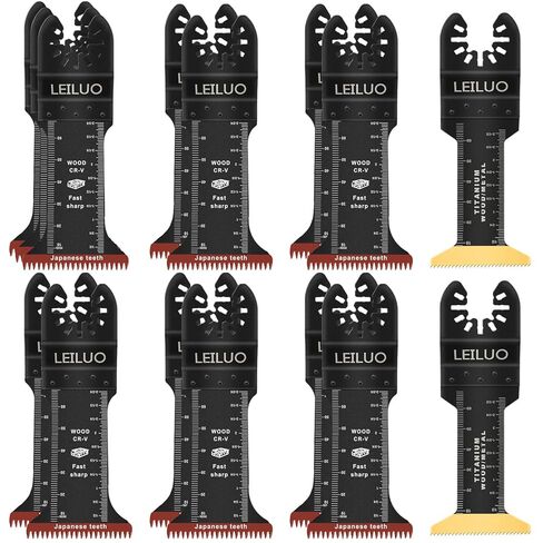 LEILUO 50 Pcs Arc Edge Oscillating Tool Blades Titanium Multitool Blades Extra Long Oscillating Saw Blade Set for Wood Metal with Storage Bag Compatible with DeWalt Makita Milwaukee and More in Kuwait