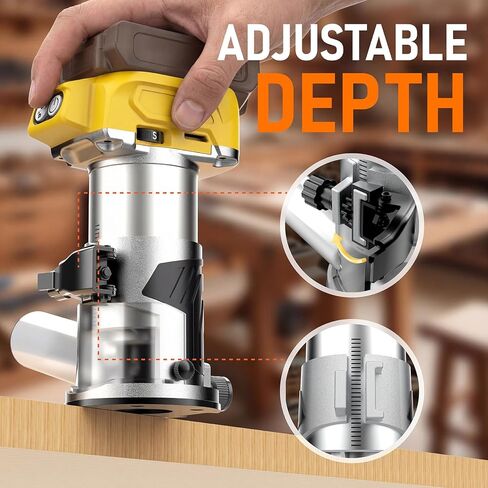 جهاز توجيه لاسلكي متوافق مع بطارية DeWalt 20V (بدون بطارية) جهاز توجيه خشبي بدون فرش بقدرة 600 وات، تحكم بـ 5 سرعات، تعديل العمق، دليل الحافة والأسطوانة، لقم جهاز التوجيه in Kuwait