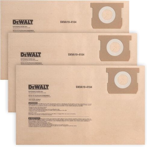 أكياس فلتر الغبار من DEWALT DXVA19-4104، أكياس بديلة عالية الكفاءة لـ DEWALT Wet Dry Vac 5-8 جالون، ملحقات Vac الرطبة الجافة، حقيبة مكنسة كهربائية لجمع الغبار (3 عبوات) in Kuwait