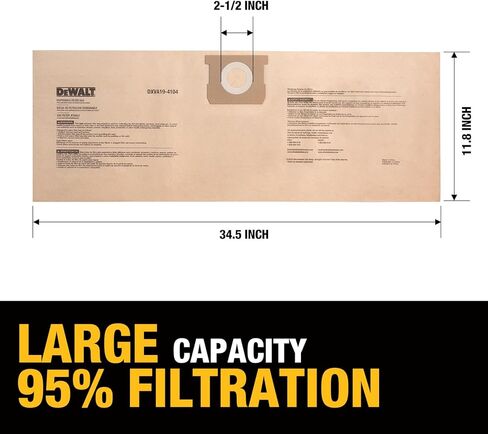 أكياس فلتر الغبار من DEWALT DXVA19-4104، أكياس بديلة عالية الكفاءة لـ DEWALT Wet Dry Vac 5-8 جالون، ملحقات Vac الرطبة الجافة، حقيبة مكنسة كهربائية لجمع الغبار (3 عبوات) in Kuwait