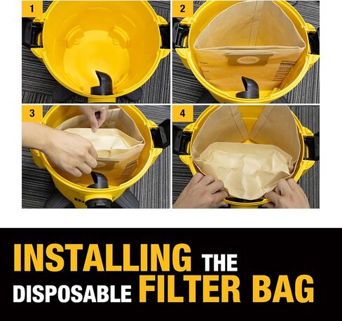 أكياس فلتر الغبار من DEWALT DXVA19-4104، أكياس بديلة عالية الكفاءة لـ DEWALT Wet Dry Vac 5-8 جالون، ملحقات Vac الرطبة الجافة، حقيبة مكنسة كهربائية لجمع الغبار (3 عبوات) in Kuwait