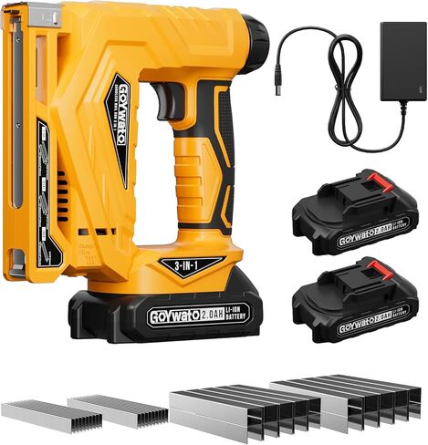 21V Cordless Nail Gun - 18 Gauge 3-in-1 Electric Brad Nailer with 2 x 2.0Ah Batteries & Charger & 1000x18GA Nails & 1000xT50 Staples & 1000x1014J Staples for DIY Home Projects & Wood Working in Kuwait