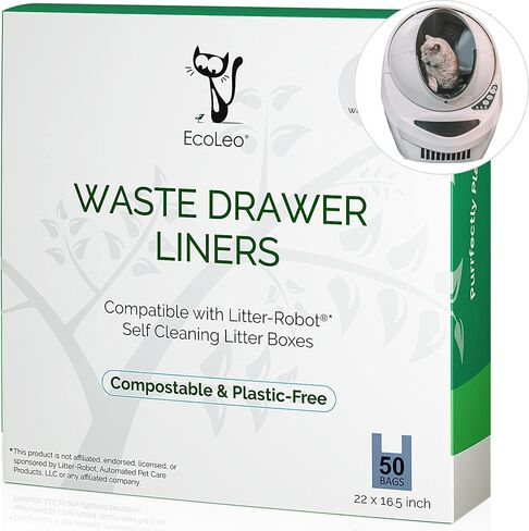 EcoLeo, Compatible with Litter-Robot 3, Plant-Derived and Plastic-free, Handle Waste Drawer Liner Bags, Thick, for Automatic Litter Box, Compatible with Leo's Loo in Saudi Arabia