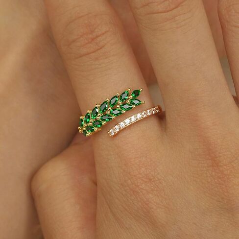 LadayPoa Adjustable Gold Plated Cubic Zirconia Leaf Rings for Women Dainty Open Stackable Branch Leaves CZ Ring Engagement Wedding Bands for Bridel Promise Jewelry in Saudi Arabia