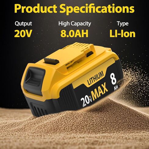 2-Packs 8000mAh Replace for Dewalt 20V Max Battery Compatible with DCB206 DCB201 DCB203 DCB207 DCB205 DCB204 Compatible with Dewalt 20V Cordless Power Tools and Chargers in Kuwait
