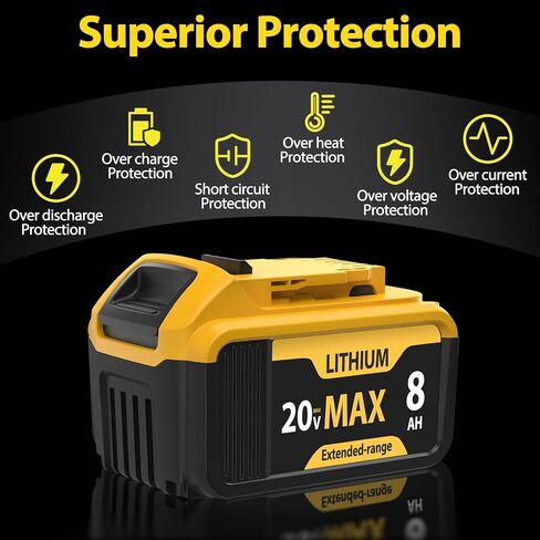 2-Packs 8000mAh Replace for Dewalt 20V Max Battery Compatible with DCB206 DCB201 DCB203 DCB207 DCB205 DCB204 Compatible with Dewalt 20V Cordless Power Tools and Chargers in Kuwait