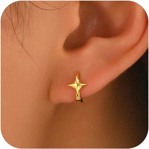LOVPEPY ستار هوب أقراط للنساء 925 الفضة الاسترليني 14K مطلية بالذهب الصليب Huggie أقراط هيبوالرجينيك Y2K الأقراط السماوية الحد الأدنى المجوهرات الدينية عيد الحب هدايا عيد الميلاد in Saudi Arabia