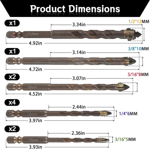 10Pcs Four Blade Serrated Eccentric Drill Bits, High-Strength Eccentric Twist Drill Bits Set, Four Flute Serrated Eccentric Drill Bits for Steel Metal Wood Tile Brick Glass (5/5/6/6/6/6/8/8/10/12mm) in Saudi Arabia