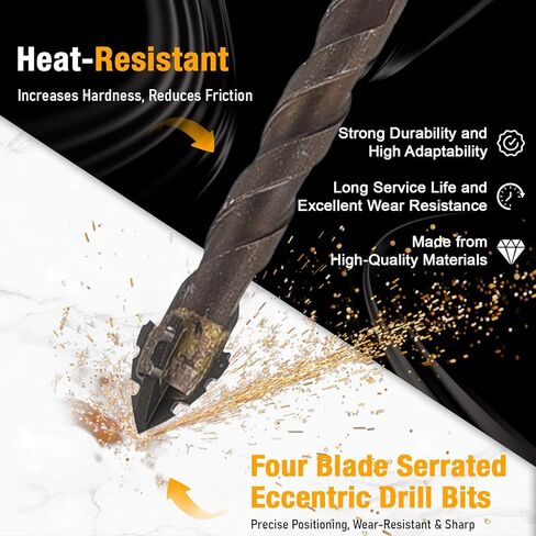 10Pcs Four Blade Serrated Eccentric Drill Bits, High-Strength Eccentric Twist Drill Bits Set, Four Flute Serrated Eccentric Drill Bits for Steel Metal Wood Tile Brick Glass (5/5/6/6/6/6/8/8/10/12mm) in Saudi Arabia