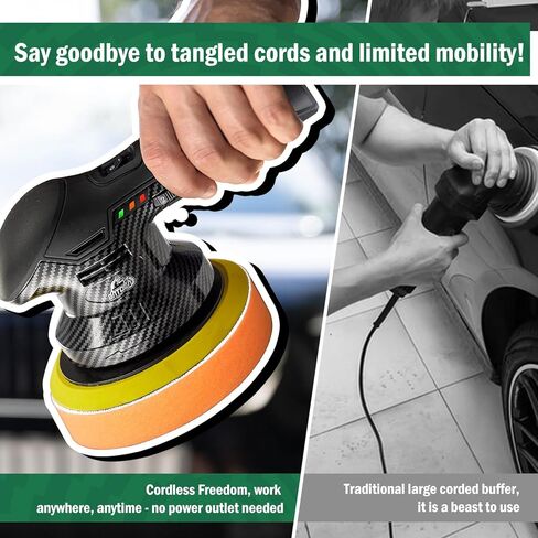 BATOCA 2026S3 Cordless Car Buffer Polisher, 2pcs 2.0Ah 12V Lithium-ion Rechargeable Battery Powered Polisher with 6 Variable Speed, DA Orbital Buffer for Car Detailing, Polishing, Waxing, Carbon Style in Kuwait