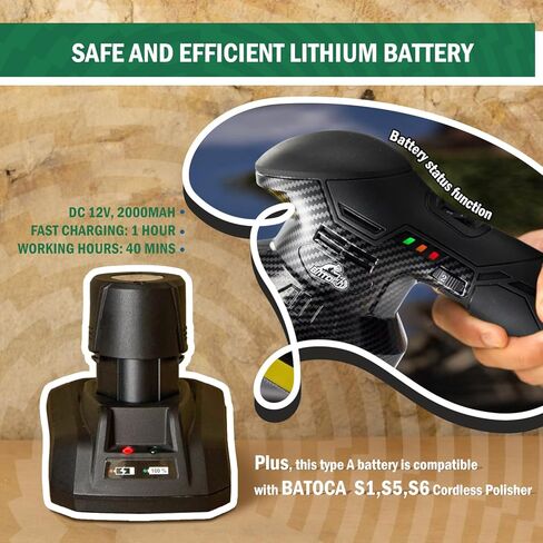 BATOCA 2026S3 Cordless Car Buffer Polisher, 2pcs 2.0Ah 12V Lithium-ion Rechargeable Battery Powered Polisher with 6 Variable Speed, DA Orbital Buffer for Car Detailing, Polishing, Waxing, Carbon Style in Kuwait