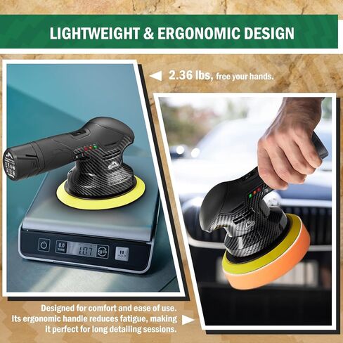 BATOCA 2026S3 Cordless Car Buffer Polisher, 2pcs 2.0Ah 12V Lithium-ion Rechargeable Battery Powered Polisher with 6 Variable Speed, DA Orbital Buffer for Car Detailing, Polishing, Waxing, Carbon Style in Kuwait
