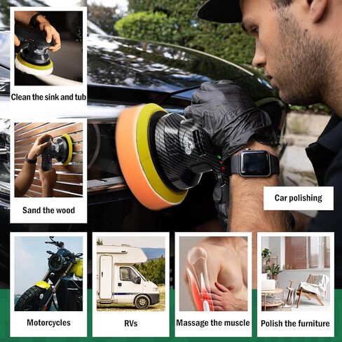 BATOCA 2026S3 Cordless Car Buffer Polisher, 2pcs 2.0Ah 12V Lithium-ion Rechargeable Battery Powered Polisher with 6 Variable Speed, DA Orbital Buffer for Car Detailing, Polishing, Waxing, Carbon Style in Kuwait