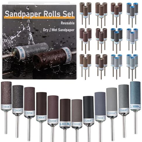 36 Pcs Sanding Drums Kit with 1/8" Shank for Rotary Tools Accessories, 180/240/320/400/600/800/1000/1200/1500/2000/2500/3000 Grits for Metal Rust Removal Stone Grinding Jade Polishing in Kuwait