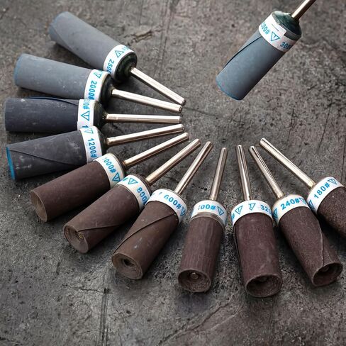 36 Pcs Sanding Drums Kit with 1/8" Shank for Rotary Tools Accessories, 180/240/320/400/600/800/1000/1200/1500/2000/2500/3000 Grits for Metal Rust Removal Stone Grinding Jade Polishing in Kuwait
