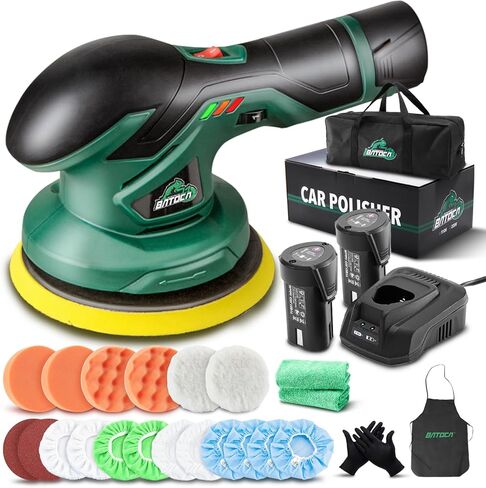 BATOCA 2026S3 Cordless Car Buffer Polisher, 2pcs 2.0Ah 12V Lithium-ion Rechargeable Battery Powered Polisher with 6 Variable Speed, DA Orbital Buffer for Car Detailing, Polishing, Waxing, Carbon Style in Kuwait