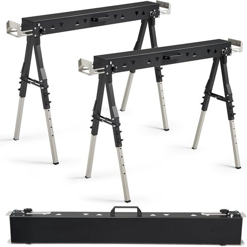 OLBRUS 2 Pack Heavy Duty Folding Sawhorse Pair, Adjustable Height & Legs, Portable Metal Saw Horses with 2600 LBS Load Capacity, Portable Folding and Fast Open Legs and Easy Grip Handle for Woodworking. in Kuwait