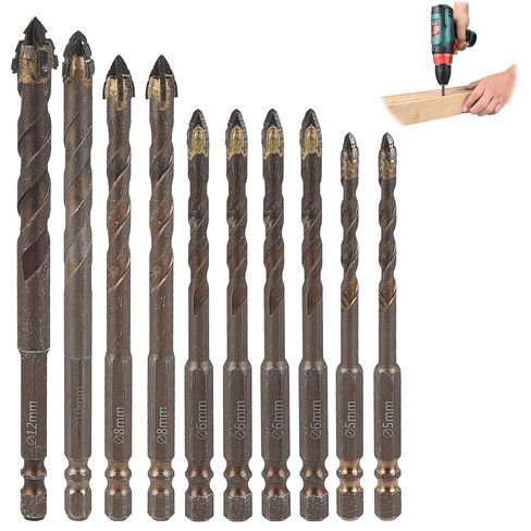 5Pcs High Strength Four Edged Serrated Eccentric Drill Bit Set, Hex Shank Four-Flute Sawtooth Eccentric Twist Drill Bits for Concrete Masonry Wood Stone Brick Glass Tile (6+6+8+10+12mm) in Kuwait