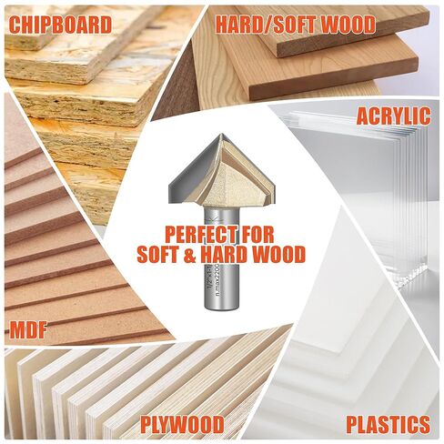 أداة EASEWORK TOOL 90° V-Groove Router Bit، رأس من الكربيد بدرجة احترافية، حز النجارة - ساق 1/2 بوصة × قطر 2 بوصة × عمق القطع 1-11/64 بوصة in Kuwait