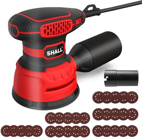 SHALL 5-Inch Random Orbital Sander, 3.2 AMP - 6 variable Speeds - Max 13000 RPM, with 30pcs Sandpaper & Detachable Dust Bag, Sanding for Polishing Woodworking, Refinish Furniture & Remove Varnish in Kuwait