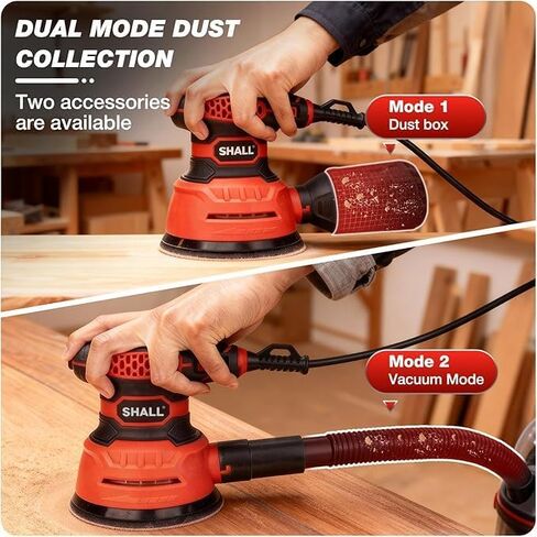 SHALL 5-Inch Random Orbital Sander, 3.2 AMP - 6 variable Speeds - Max 13000 RPM, with 30pcs Sandpaper & Detachable Dust Bag, Sanding for Polishing Woodworking, Refinish Furniture & Remove Varnish in Kuwait