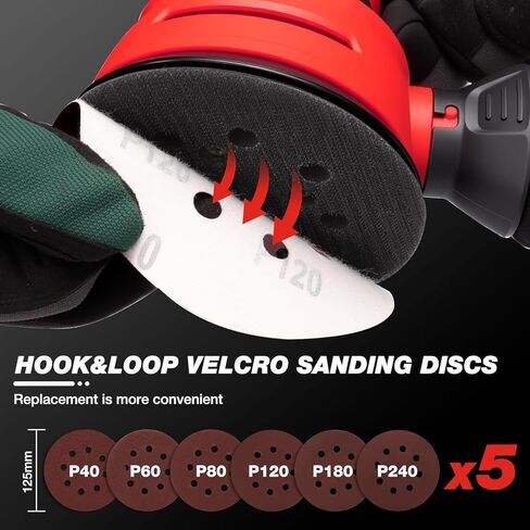 SHALL 5-Inch Random Orbital Sander, 3.2 AMP - 6 variable Speeds - Max 13000 RPM, with 30pcs Sandpaper & Detachable Dust Bag, Sanding for Polishing Woodworking, Refinish Furniture & Remove Varnish in Kuwait