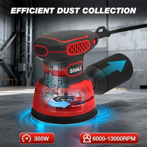 SHALL 5-Inch Random Orbital Sander, 3.2 AMP - 6 variable Speeds - Max 13000 RPM, with 30pcs Sandpaper & Detachable Dust Bag, Sanding for Polishing Woodworking, Refinish Furniture & Remove Varnish in Kuwait