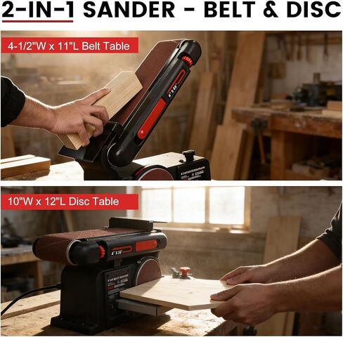 ماكينة صنفرة قرص وحزام FINDBUYTOOL، ماكينة صنفرة على سطح الطاولة 4.3A مع طاولة حزام 4-1/2 بوصة عرض × 11 بوصة طول وطاولة قرص 10 بوصة عرض × 12 بوصة طول، ماكينة صنفرة قرص حزام قابلة للتعديل للصنفرة، الأعمال الخشبية DIY، شحذ المعادن والسكاكين in Kuwait