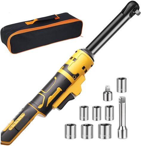 مفتاح ربط بسقاطة لاسلكي مقاس 3/8 بوصة متوافق مع بطاريات Dewalt 20V MAX (بدون بطارية) مفتاح ربط بسقاطة كهربائي ممتد مقاس 6.3 بوصة مع حقيبة LED وحقيبة أدوات و9 مقابس ومحولات وشريط تمديد 3 بوصة in Kuwait
