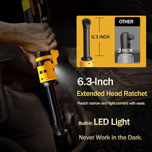 مفتاح ربط بسقاطة لاسلكي مقاس 3/8 بوصة متوافق مع بطاريات Dewalt 20V MAX (بدون بطارية) مفتاح ربط بسقاطة كهربائي ممتد مقاس 6.3 بوصة مع حقيبة LED وحقيبة أدوات و9 مقابس ومحولات وشريط تمديد 3 بوصة in Kuwait