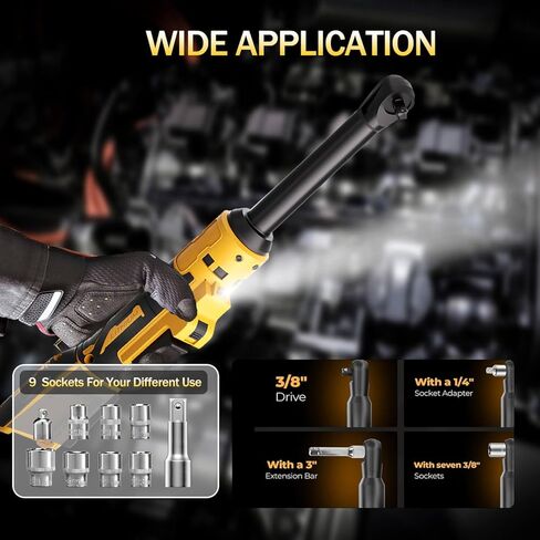 مفتاح ربط بسقاطة لاسلكي مقاس 3/8 بوصة متوافق مع بطاريات Dewalt 20V MAX (بدون بطارية) مفتاح ربط بسقاطة كهربائي ممتد مقاس 6.3 بوصة مع حقيبة LED وحقيبة أدوات و9 مقابس ومحولات وشريط تمديد 3 بوصة in Kuwait