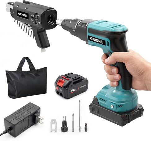 مسدس برغي للحوائط الجافة اللاسلكي متوافق مع بطاريات ماكيتا 18 فولت، مسدس براغي مجمّع للتغذية التلقائية مع بطارية 18 فولت 4.0 أمبير في الساعة ومحرك بدون فرش، 5000 دورة في الدقيقة للجدران الجافة، والسطح، والتأطير، وطول المسمار/العمق قابل للتعديل in Kuwait