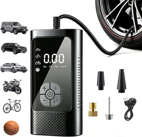 Cordless Tire Inflator Portable Air Pump - Car & Motorcycle Accessories, Dual-Pump, 1s Fast Inflation, 150PSI, Auto-Stop, Pressure Monitor, 5 Modes, LED Light in Kuwait
