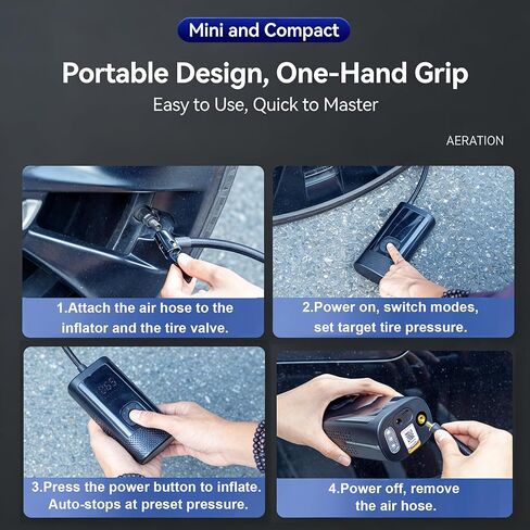 Cordless Tire Inflator Portable Air Pump - Car & Motorcycle Accessories, Dual-Pump, 1s Fast Inflation, 150PSI, Auto-Stop, Pressure Monitor, 5 Modes, LED Light in Kuwait