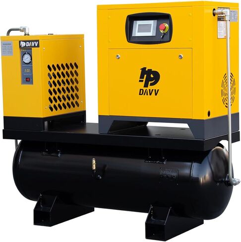 نظام ضاغط الهواء اللولبي الدوار ذو التردد المتغير DAVV PM - 10HP/7.5KW، 39CFM @125PSI، خزان ASME سعة 80 جالونًا مع مجفف مبرد - قاعدة صناعية أحادية أو ثلاثية الطور (208-230 فولت) in Kuwait