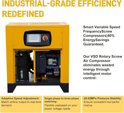 نظام ضاغط الهواء اللولبي الدوار ذو التردد المتغير DAVV PM - 10HP/7.5KW، 39CFM @125PSI، خزان ASME سعة 80 جالونًا مع مجفف مبرد - قاعدة صناعية أحادية أو ثلاثية الطور (208-230 فولت) in Kuwait