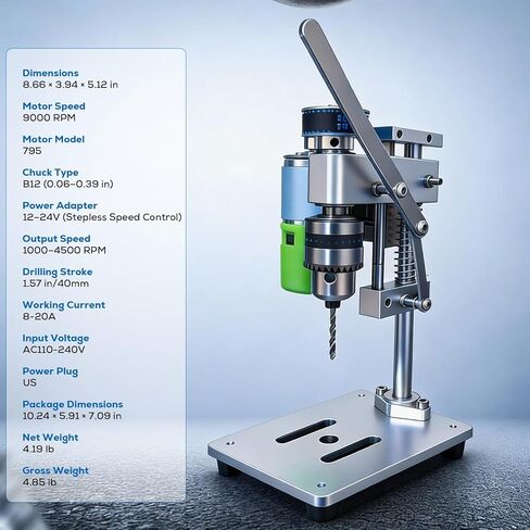 Compact Benchtop Drill Press, Rear-Mounted 795 High-Torque Motor, Mini Precision Bench Drilling Machine for DIY, Woodworking, Jewelry Making & Crafts, B10 Chuck in Kuwait