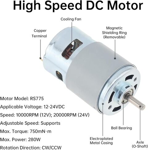 775 DC Motor Mini Table Drill 12-24V 10000-20000RPM DIY Bench Drill Lathe Press Motor Kit مثقاب تشاك ودعامة تثبيت لثقب الثقب والتلميع والقطع ومثقاب الطاولة DIY in Kuwait