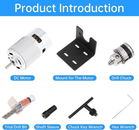 775 DC Motor Mini Table Drill 12-24V 10000-20000RPM DIY Bench Drill Lathe Press Motor Kit مثقاب تشاك ودعامة تثبيت لثقب الثقب والتلميع والقطع ومثقاب الطاولة DIY in Kuwait
