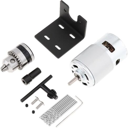 775 DC Motor Mini Table Drill 12-24V 10000-20000RPM DIY Bench Drill Lathe Press Motor Kit مثقاب تشاك ودعامة تثبيت لثقب الثقب والتلميع والقطع ومثقاب الطاولة DIY in Kuwait