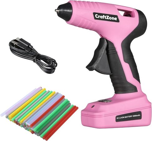 Cordless Hot Glue Gun, 8V Rechargeable Fast Preheating Glue Gun Kit with 50pcs Full Size Glue Sticks, Cordless & Rechargeable Glue Gun with Charger for DIY Art Craft Projects, Pink in Kuwait