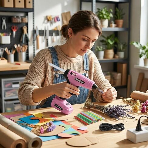 Cordless Hot Glue Gun, 8V Rechargeable Fast Preheating Glue Gun Kit with 50pcs Full Size Glue Sticks, Cordless & Rechargeable Glue Gun with Charger for DIY Art Craft Projects, Pink in Kuwait