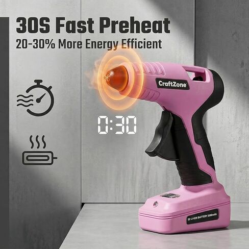 Cordless Hot Glue Gun, 8V Rechargeable Fast Preheating Glue Gun Kit with 50pcs Full Size Glue Sticks, Cordless & Rechargeable Glue Gun with Charger for DIY Art Craft Projects, Pink in Kuwait