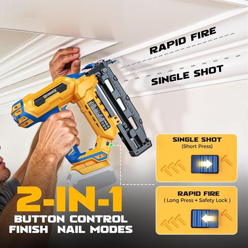 Cordless 16GA Finish Nailer Compatible with Dewalt Battery, 3/4 to 2-1/2 Inch Straight Power Motor Tool 20V,Tool-Free Adjustment, Dual Firing Modes Brad Nail Gun for Finish Work, Tool Only, 5.7LBS in Kuwait