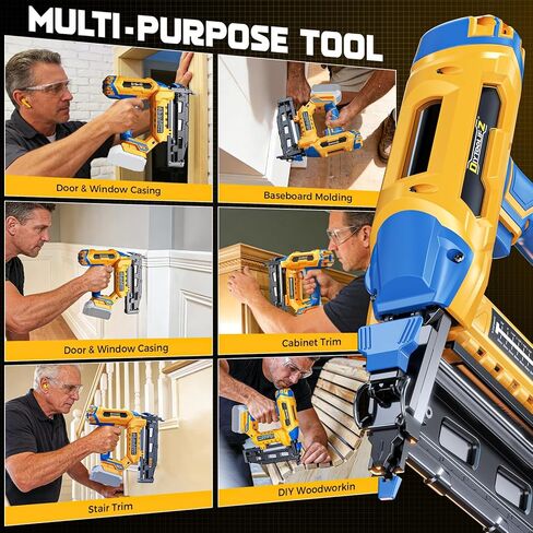 Cordless 16GA Finish Nailer Compatible with Dewalt Battery, 3/4 to 2-1/2 Inch Straight Power Motor Tool 20V,Tool-Free Adjustment, Dual Firing Modes Brad Nail Gun for Finish Work, Tool Only, 5.7LBS in Kuwait