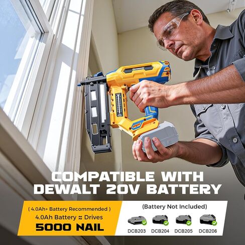 Cordless 16GA Finish Nailer Compatible with Dewalt Battery, 3/4 to 2-1/2 Inch Straight Power Motor Tool 20V,Tool-Free Adjustment, Dual Firing Modes Brad Nail Gun for Finish Work, Tool Only, 5.7LBS in Kuwait