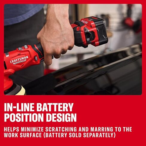 CRAFTSMAN 5 بوصة. ملمع عازل مزدوج الحركة، V20 ملمع مداري لاسلكي بدون فرشاة مع مقبض جانبي، 9 سرعات، ما يصل إلى 6000 OPM، أداة فقط (CMCE150B) in Kuwait