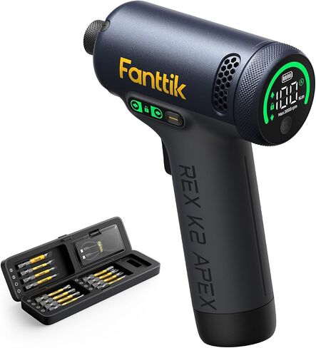 مفك تأثير Fanttik REX K2 APEX، مفك تأثير بدون فرشاة، سداسي 1/4 بوصة، بحد أقصى. عزم الدوران 100 نيوتن متر، الحد الأقصى. 3000 دورة في الدقيقة، بطارية قابلة لإعادة الشحن 3000 مللي أمبير في الساعة، مجموعة أدوات لتجميع الخزانة، مشاريع الأعمال الخشبية التي يمكن in Kuwait