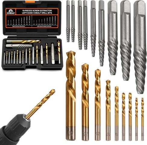 Coobeast Gifts for Men, Damaged Screw Extractor Set Left Hand Drill Bits for Easy Out Removing Broken Bolt Kit, Valentines Day Gifts for Him Men Adults（14pieces in Kuwait