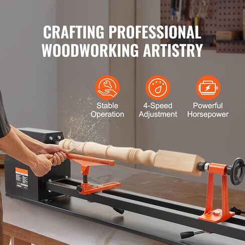Benchtop Wood Lathe, 14 in x 40 in, 0.5 HP 370W Power Wood Turning Lathe Machine, 4 Speed Adjustable 885/1245/1715/2425 RPM with Chisels Faceplate Plastic Handle Hex Wrench, for Woodworking in Kuwait